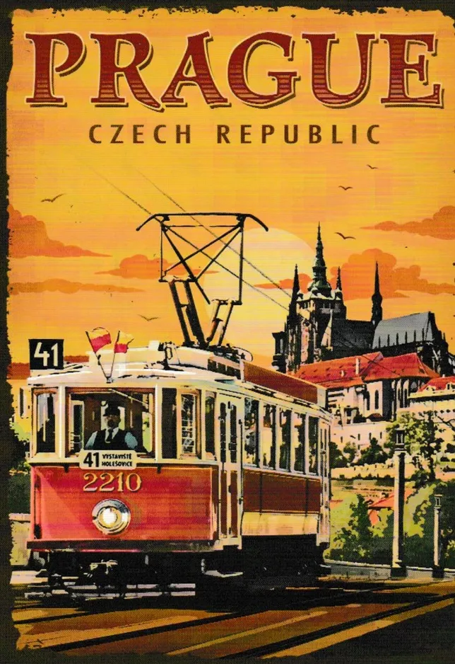 Postkort: Prag museumslinje 41 med motorvogn 2210 på Mánesův most (2022)