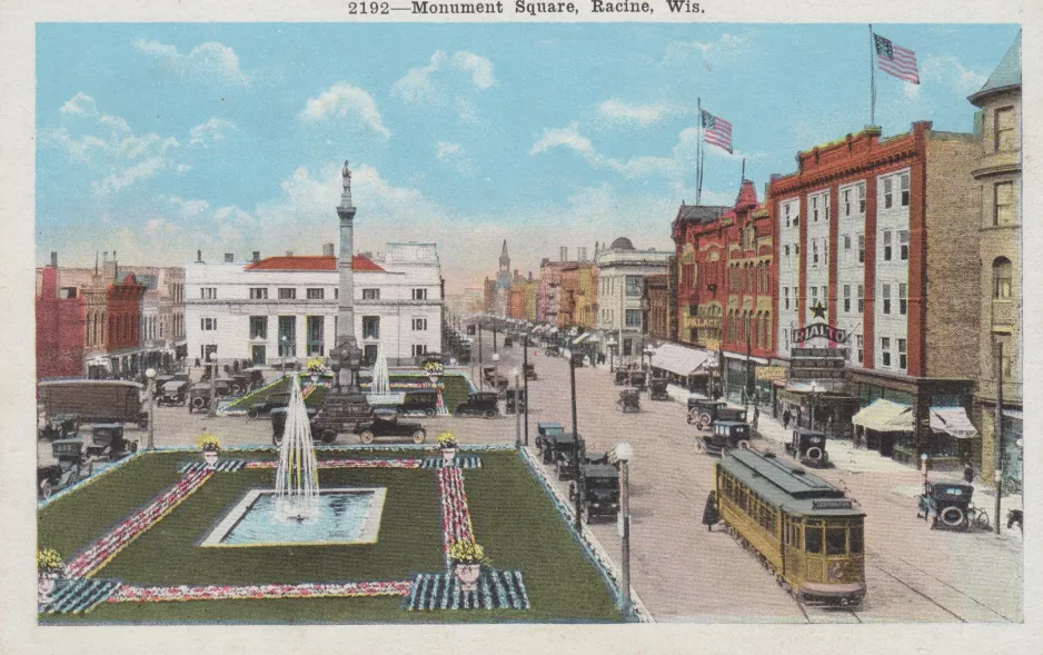 Postkort: Racine på Monument Square (1920)