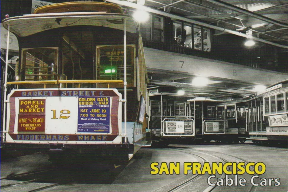 Postkort: San Francisco kabelsporvogn 12 inde i Washington & Mason (2012)