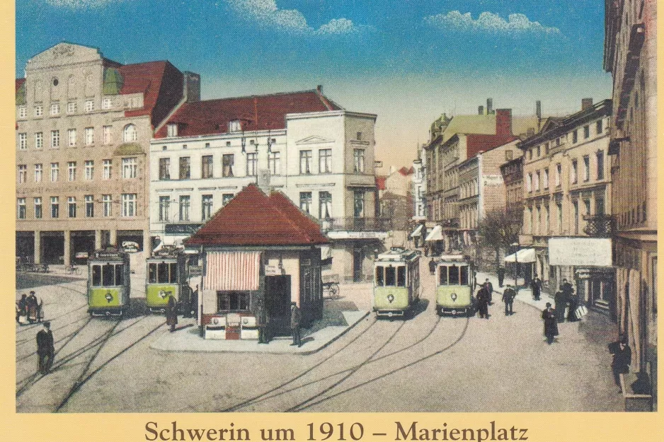 Postkort: Schwerin sporvognslinje 2  ved Marienplatz (1910)