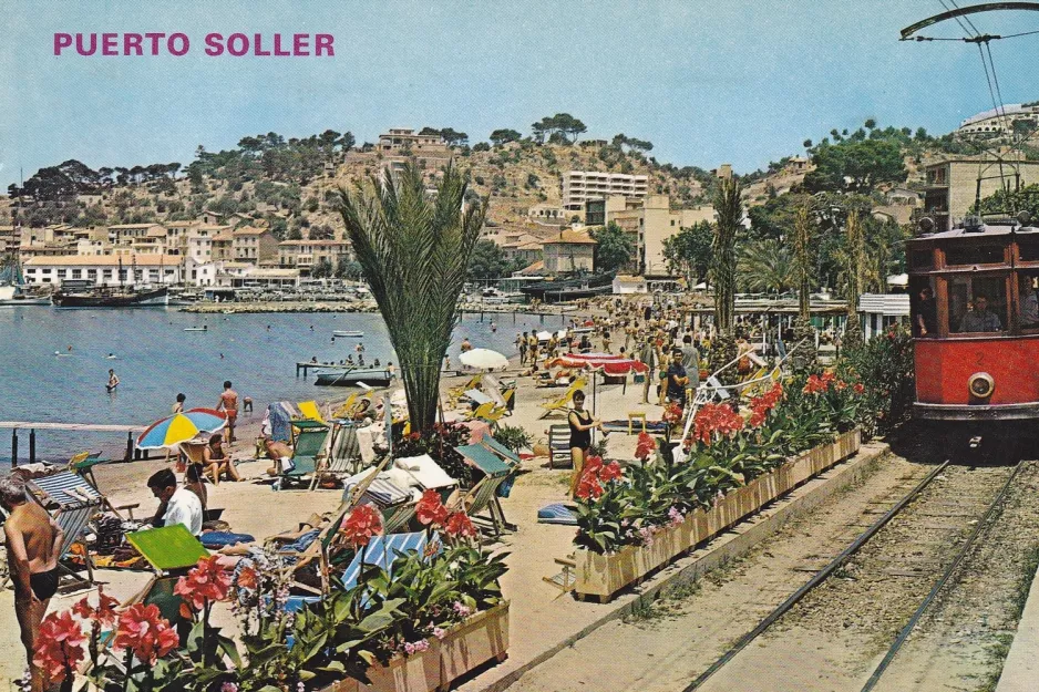 Postkort: Sóller sporvognslinje med motorvogn 2 i Port de Sóller (1965)