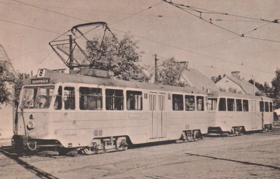 Postkort: Stockholm motorvogn 386 nær Hammerbyhöjden (1945)