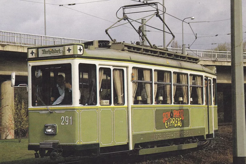 Postkort: Würzburg motorvogn 291 nær Congress-Centrum (1987)