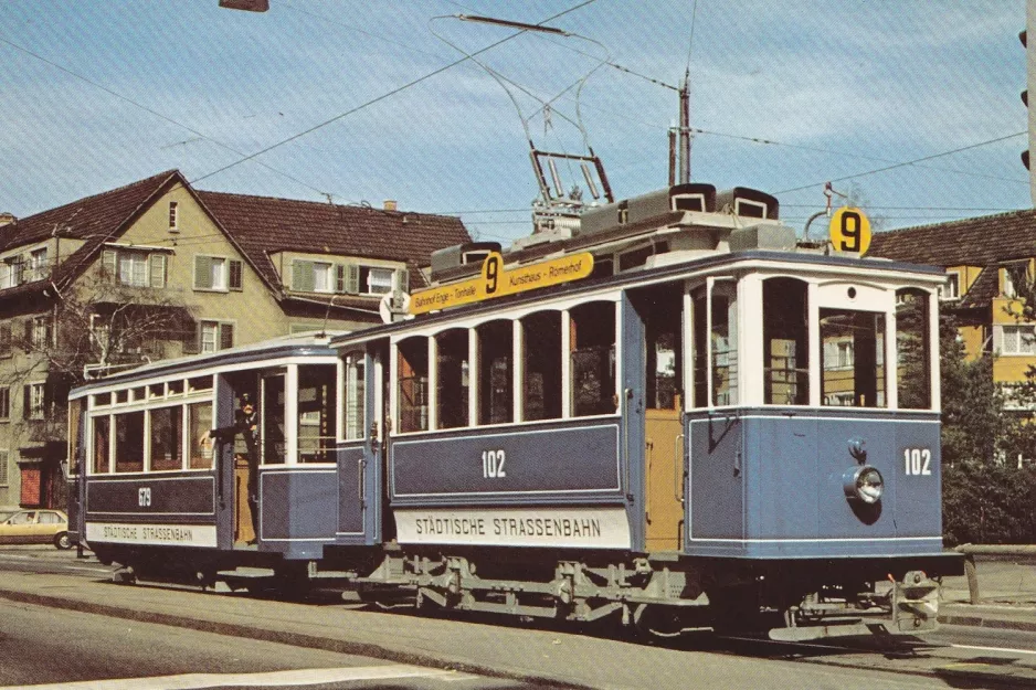 Postkort: Zürich motorvogn 102 ved Wollishofen (1981)