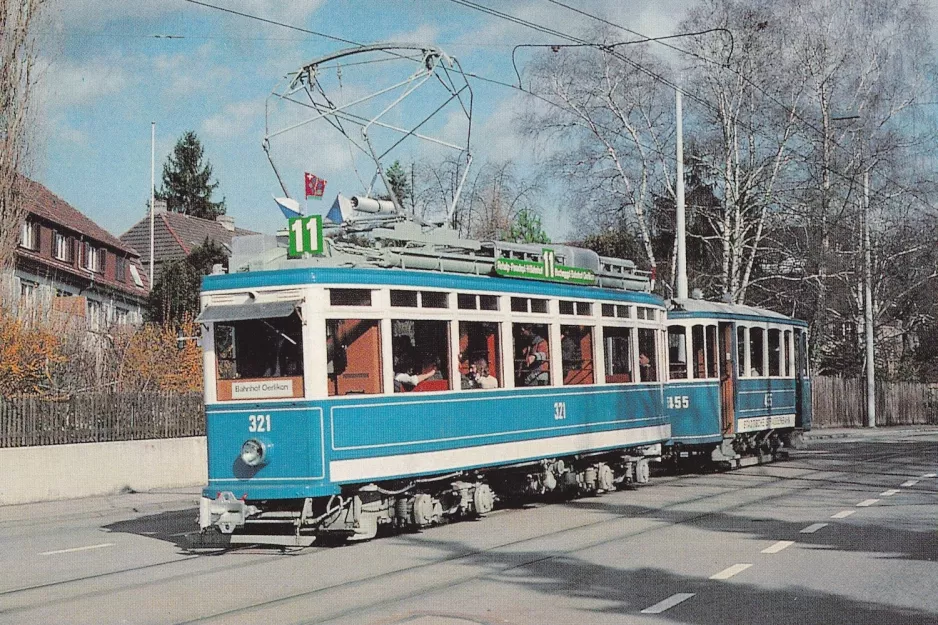 Postkort: Zürich motorvogn 321 ved Friedhof Enzenbühl (1990)