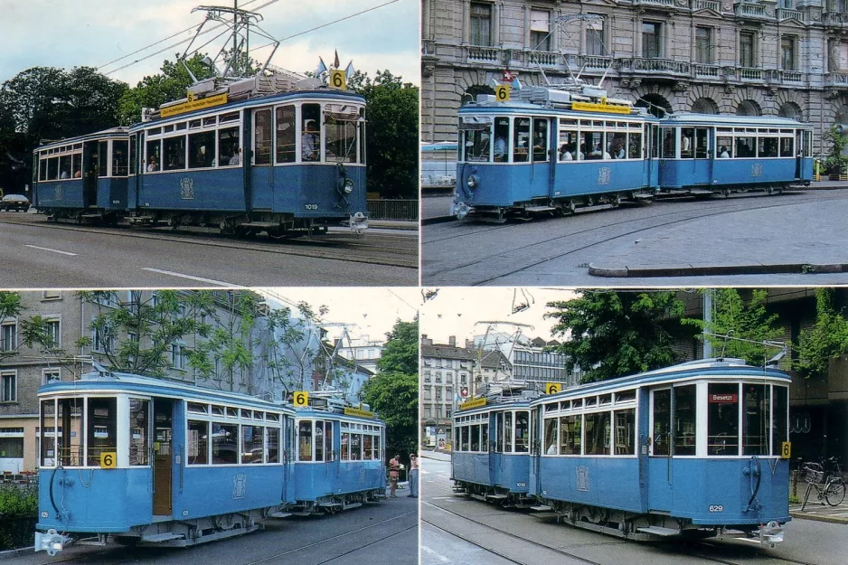 Postkort: Zürich museumslinje 6 med motorvogn 1019 (1991)