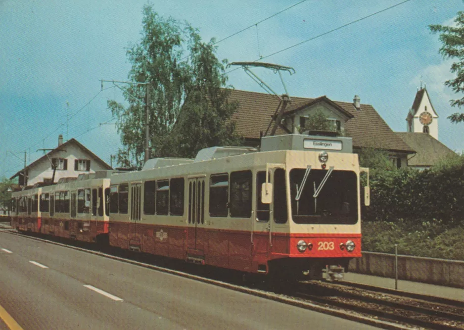 Postkort: Zürich regionallinje S18 med motorvogn 203 ved Egg (1981)