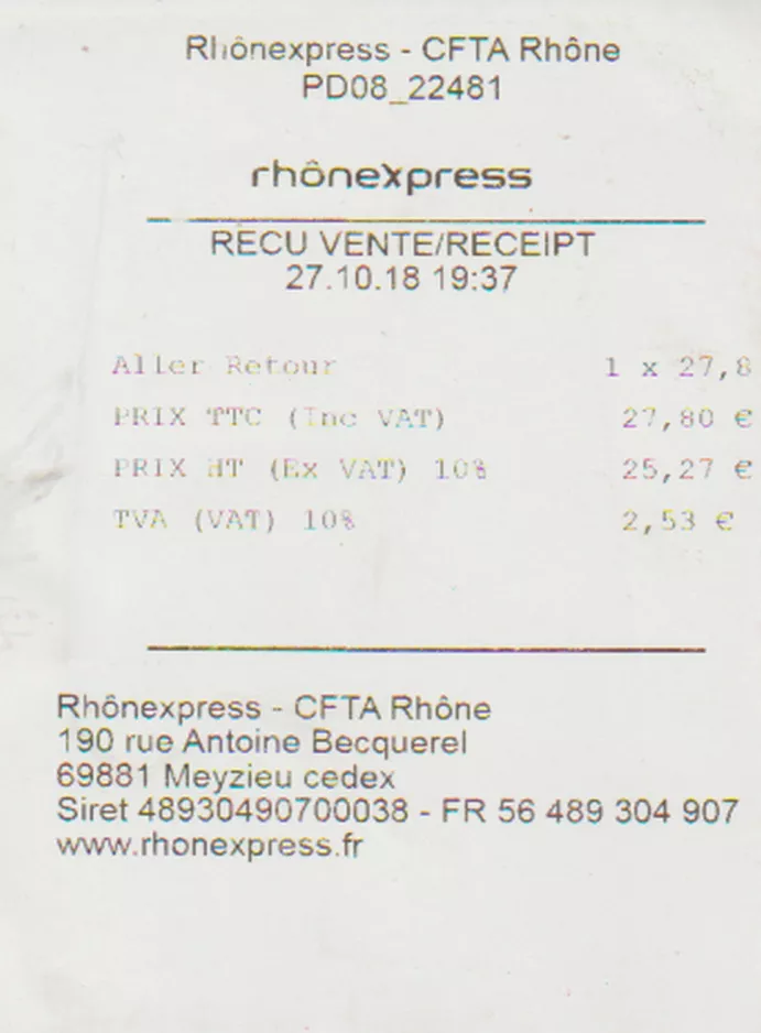 Regning til Transports en Commun Lyonnais (TCL) (2018)