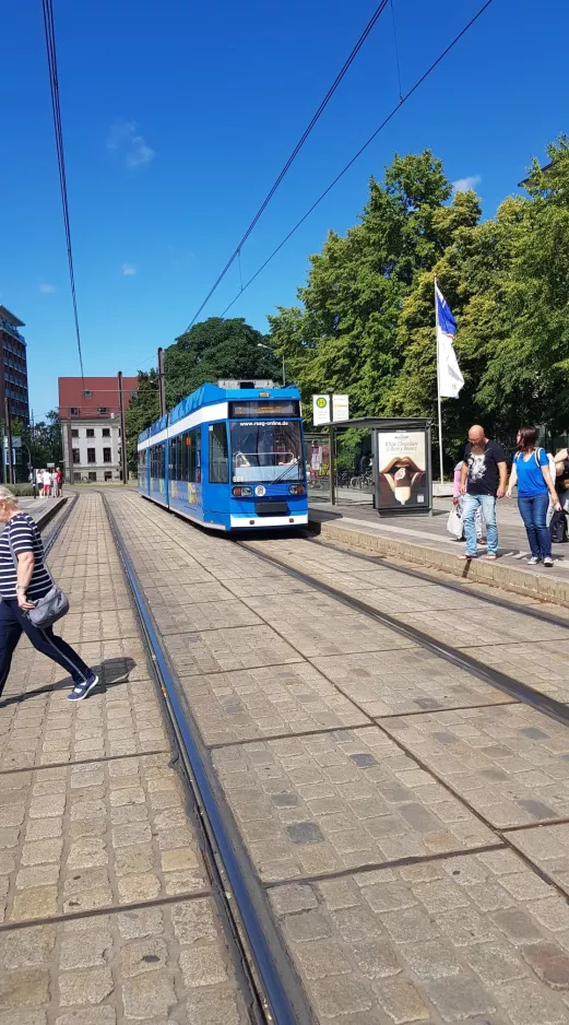 Rostock sporvognslinje 1 med lavgulvsledvogn 666 ved Neuer Markt (2022)