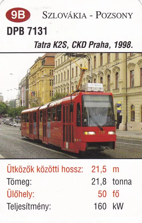 Spillekort: Bratislava sporvognslinje 13 med ledvogn 7131 nær Centrum (2014)