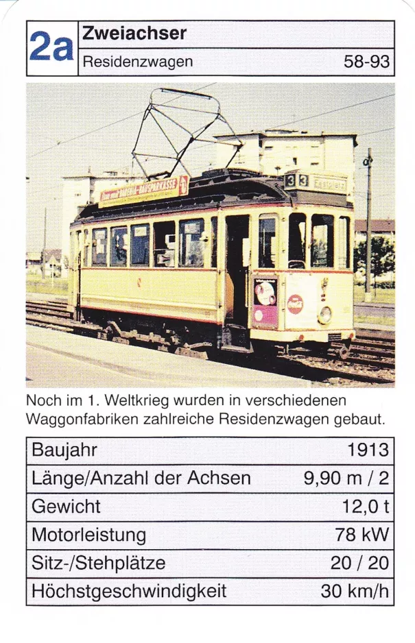 Spillekort: Karlsruhe sporvognslinje 3 med motorvogn 89 ved Tivoli (2002)