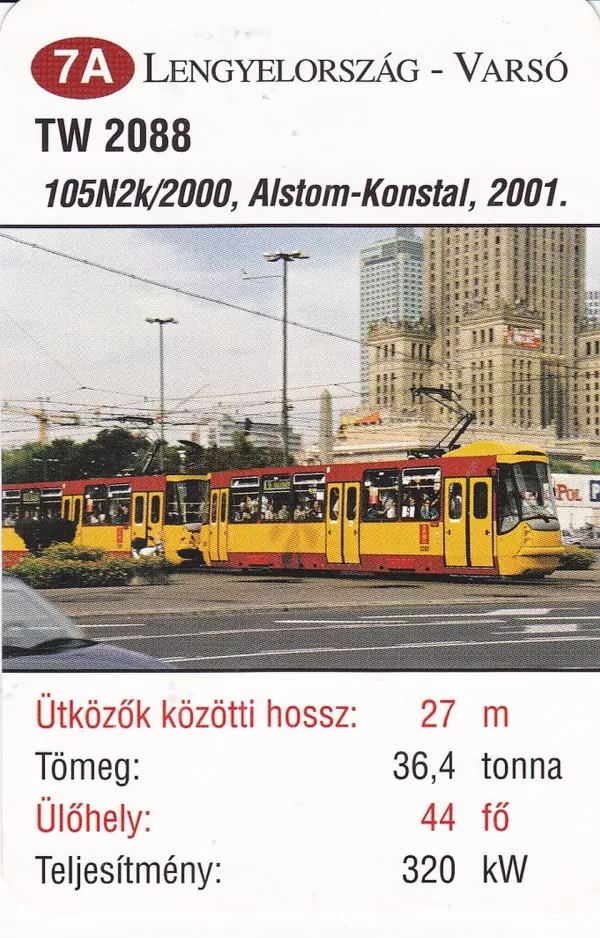 Spillekort: Warszawa sporvognslinje 9 med motorvogn 2088 på Marszatkawska (2014)