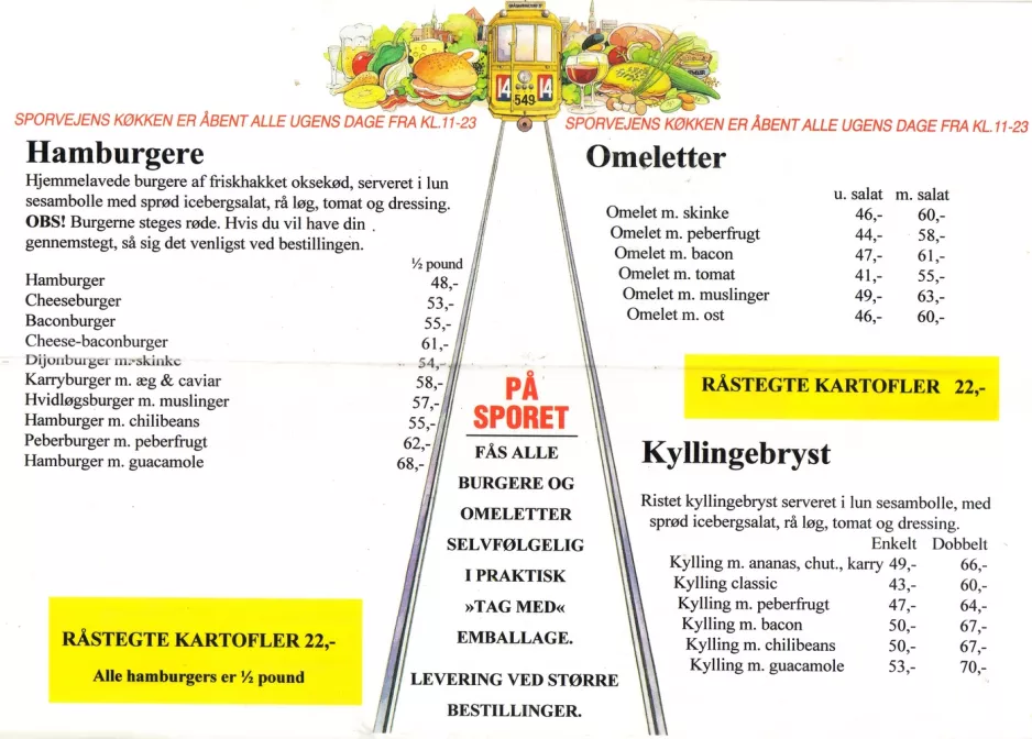 Spisekort: København midterside Sporvejen Byens Burger Bar (2008)