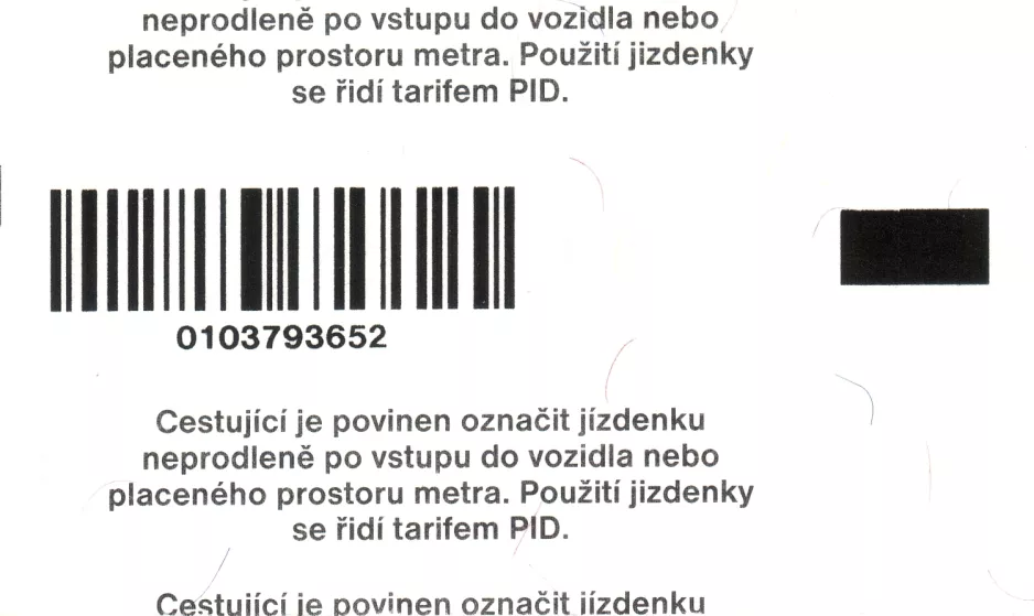 Timebillet til Dopravní podnik hlavního města Prahy (DPP), bagsiden (2001)