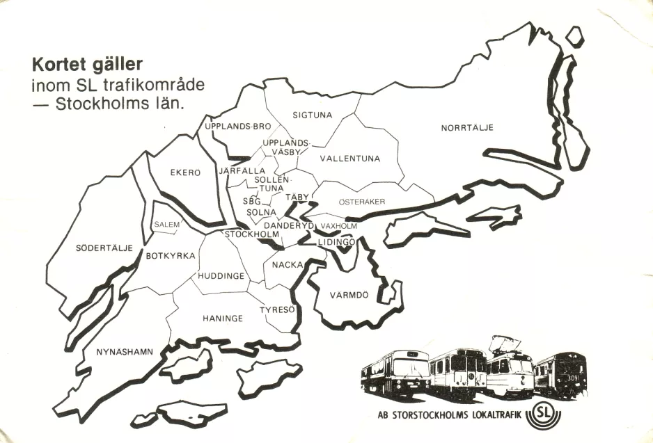 Touristkort til Storstockholms Lokaltrafik (SL), bagsiden (1984)