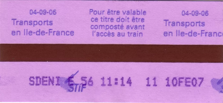 Voksenbillet: Bagsiden: St Denis Voyageur Paris
(2007)