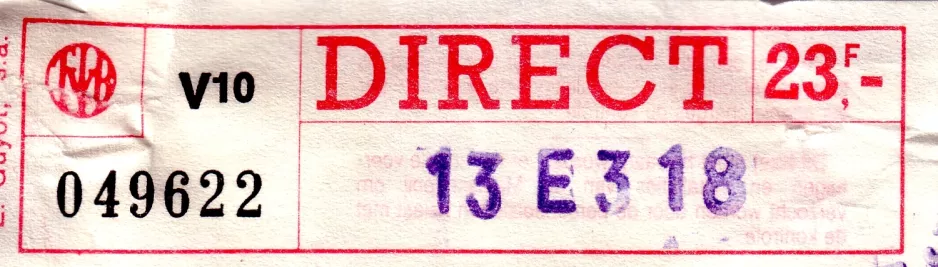 Voksenbillet til Bruxelles Interkommunale Transport Selskab (MIVB/STIB) (1982)