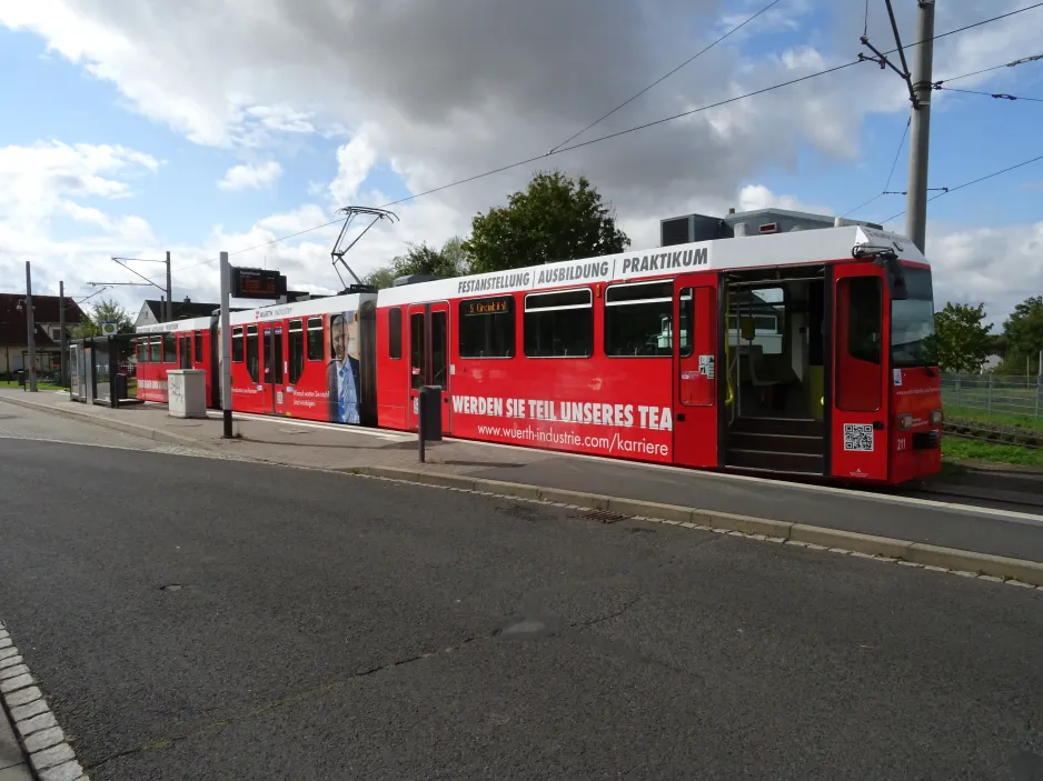 Würzburg sporvognslinje 5 med ledvogn 211 ved Rottenbauer (2024)