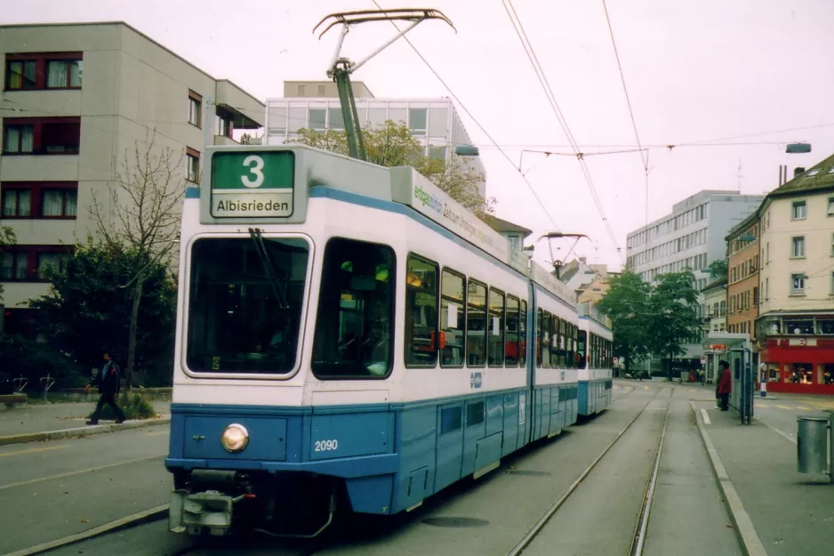 Zürich sporvognslinje 3 med ledvogn 2090 ved Kalkbreite/Bhf. Wiedikon (2005)