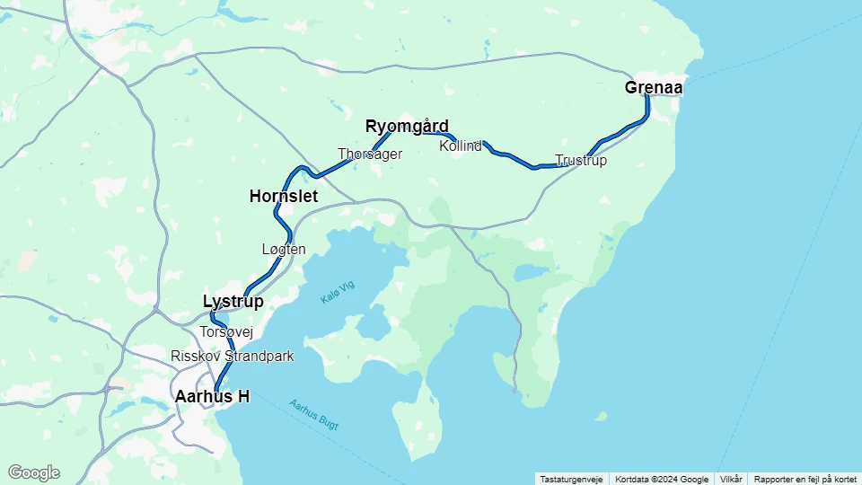 Aarhus letbanelinje L1: Grenaa - Aarhus H linjekort