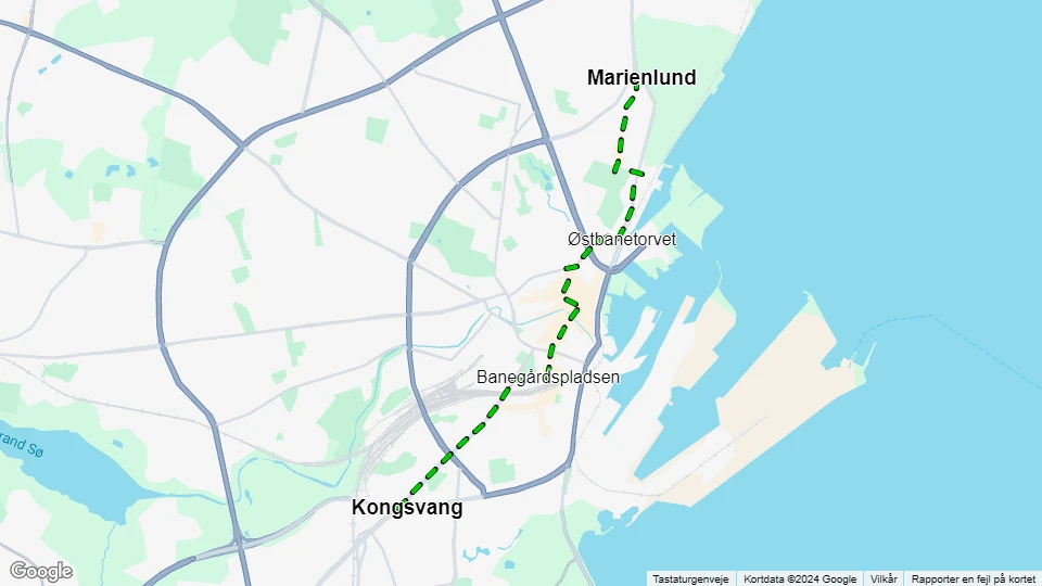 Aarhus sporvognslinje 2: Marienlund - Kongsvang linjekort