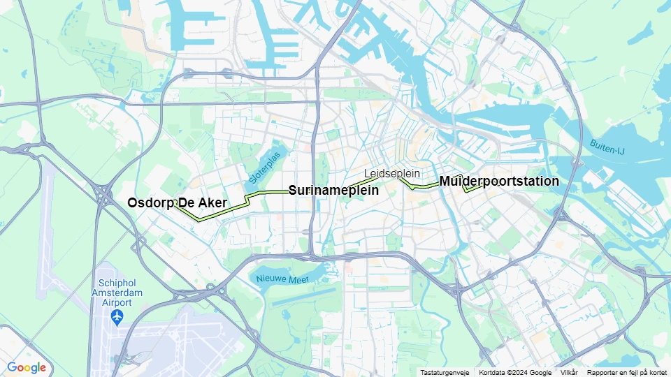 Amsterdam sporvognslinje 1: Muiderpoortstation - Osdorp De Aker linjekort