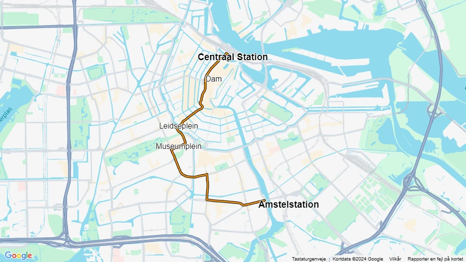 Amsterdam sporvognslinje 12: Centraal Station - Amsteldijk linjekort