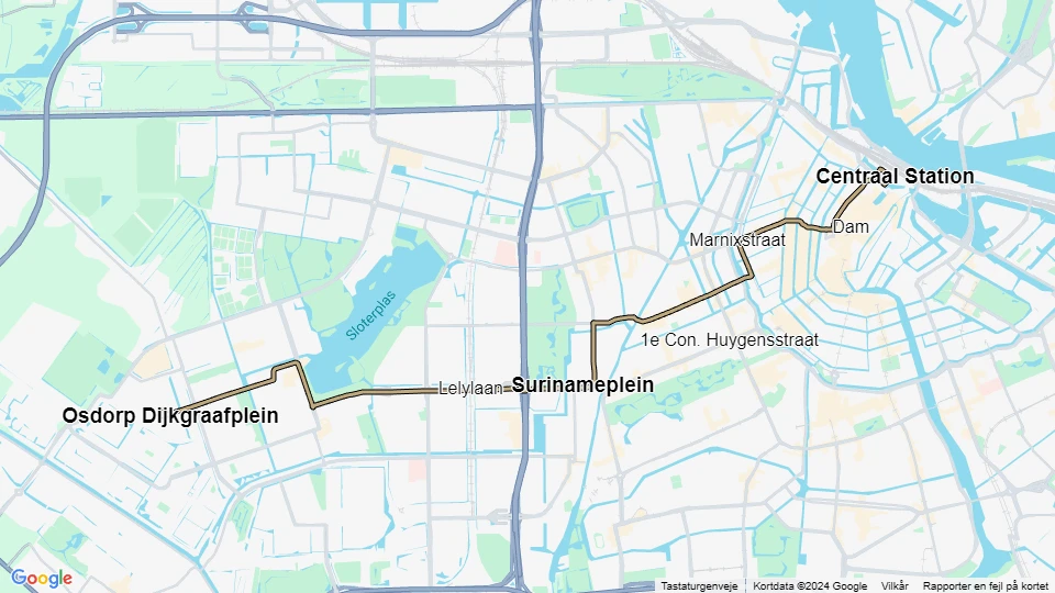 Amsterdam sporvognslinje 17: Centraal Station - Osdorp Dijkgraafplein linjekort