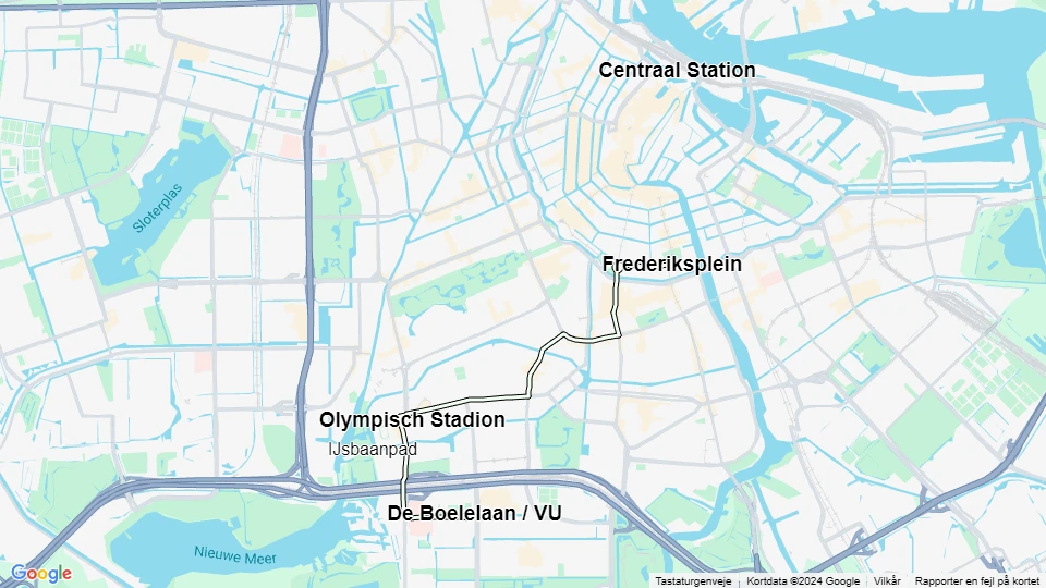 Amsterdam sporvognslinje 24: Frederiksplein - De Boelelaan / VU linjekort