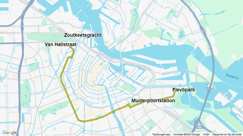 Amsterdam sporvognslinje 3: Flevopark - Van Hallstraat linjekort