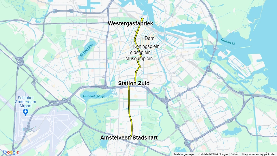 Amsterdam sporvognslinje 5: Zoutkeetsgracht - Amstelveen Stadshart linjekort