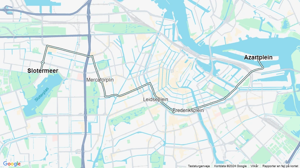 Amsterdam sporvognslinje 7: Slotermeer - Azartplein linjekort