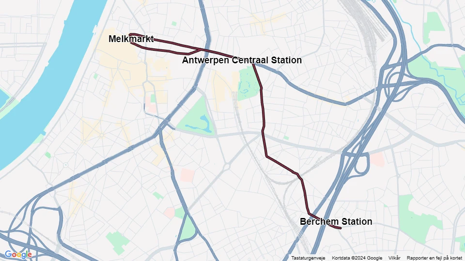 Antwerpen sporvognslinje 11: Berchem Station - Melkmarkt linjekort