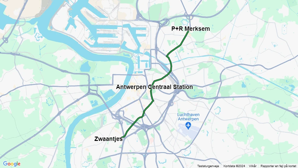 Antwerpen sporvognslinje 2: Zwaantjes - P+R Merksem linjekort