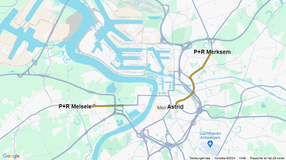 Antwerpen sporvognslinje 3: P+R Merksem - P+R Melsele linjekort