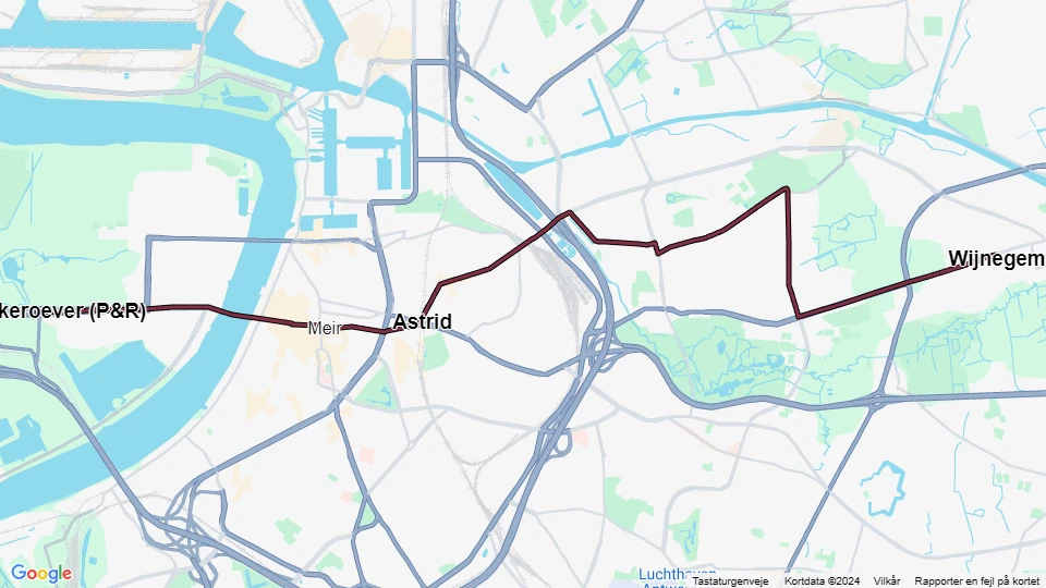 Antwerpen sporvognslinje 5: Linkeroever (P&R) - Wijnegem linjekort