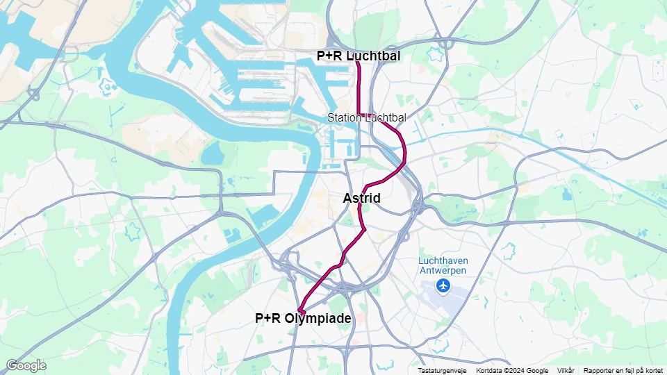 Antwerpen sporvognslinje 6: P+R Olympiade - P+R Luchtbal linjekort