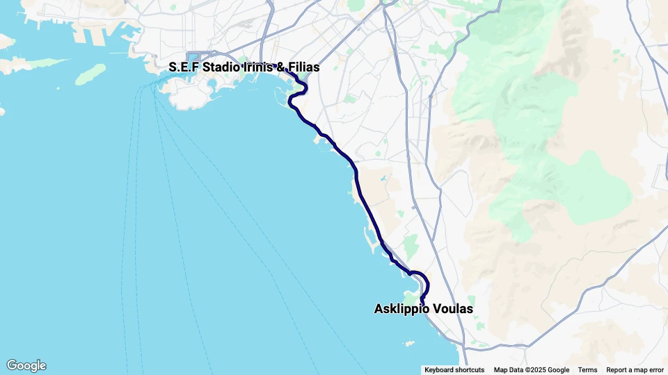 Athen sporvognslinje T3: Asklippio Voulas - S.E.F Stadio Irinis & Filias linjekort