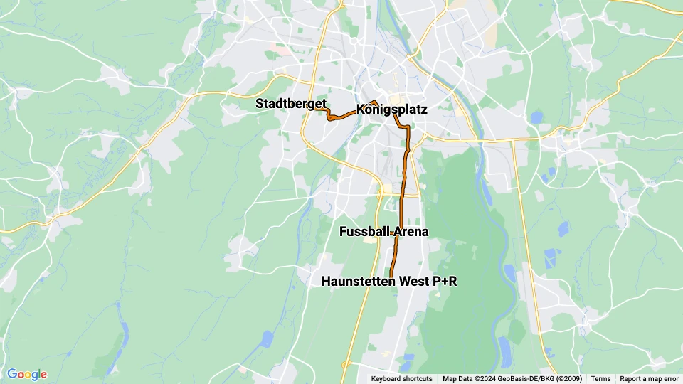 Augsburg sporvognslinje 3 linjekort