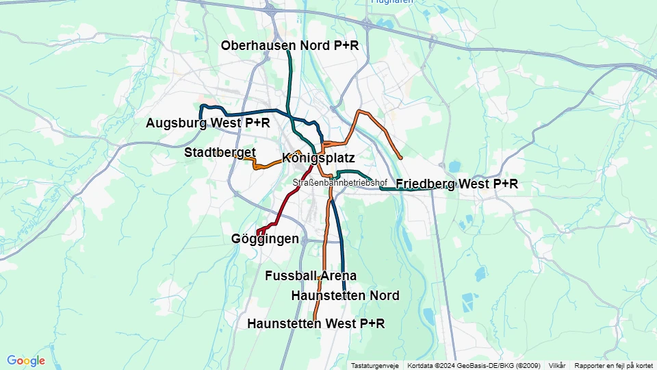 Augsburger Verkehrsgesellschaft (AVG) linjekort