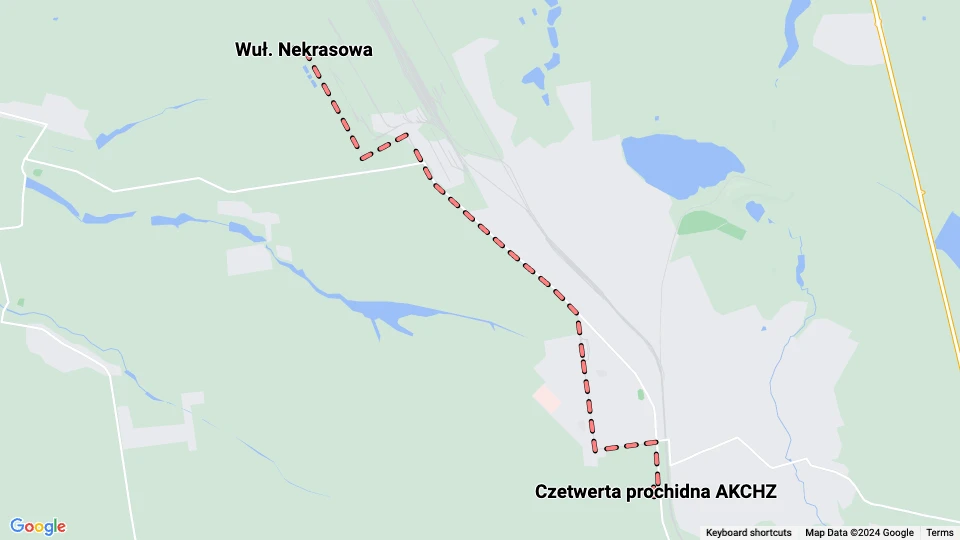 Awdijiwka sporvognslinje 1: Wuł. Nekrasowa - Czetwerta prochidna AKCHZ linjekort