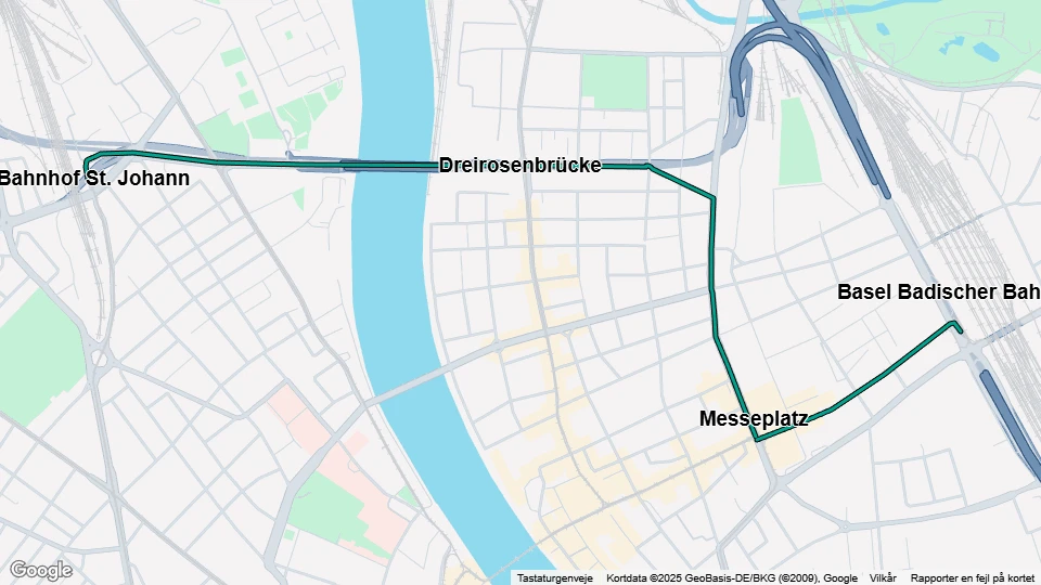 Basel ekstralinje 21: Basel Badischer Bahnhof - Bahnhof St. Johann linjekort