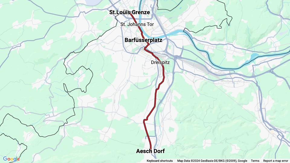 Basel sporvognslinje 11: St.Louis Grenze - Aesch Dorf linjekort