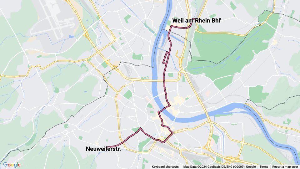 Basel sporvognslinje 8: Weil am Rhein Bhf - Neuweilerstr. linjekort