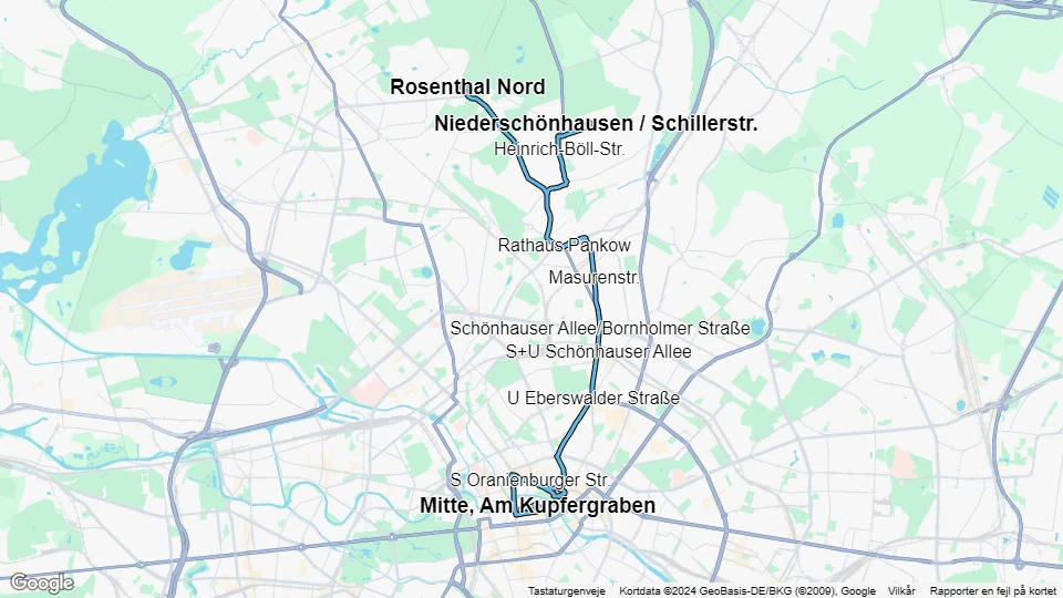 Berlin hurtiglinje M1: Mitte, Am Kupfergraben - Rosenthal Nord linjekort