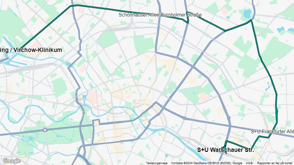 Berlin hurtiglinje M13: S+U Warschauer Str. - Wedding / Virchow-Klinikum linjekort