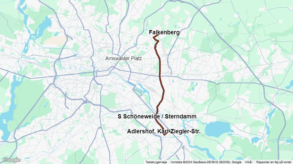 Berlin hurtiglinje M17: Falkenberg - S Adlershof linjekort