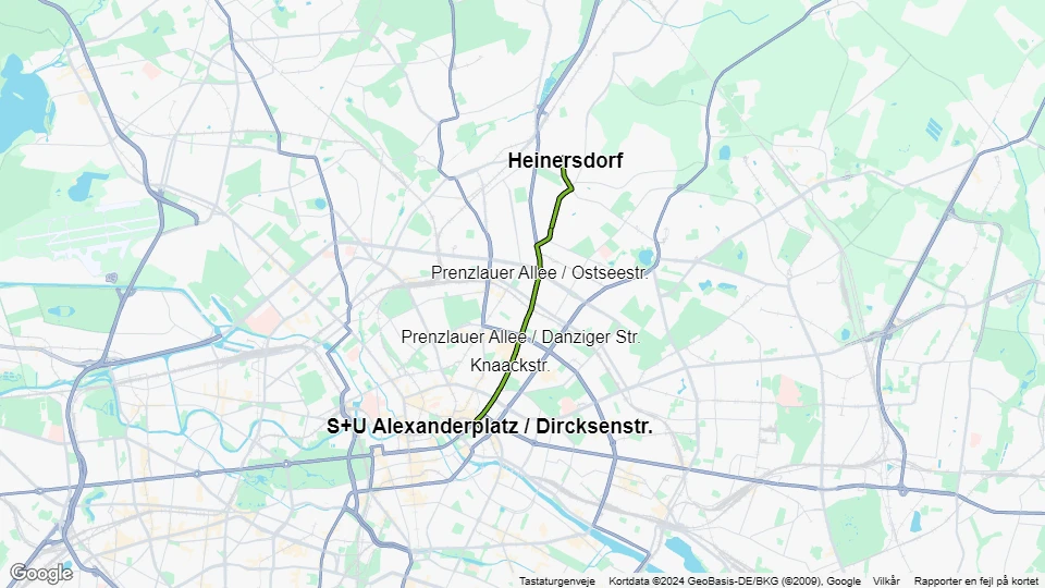 Berlin hurtiglinje M2: Heinersdorf - S+U Alexanderplatz / Dircksenstr. linjekort