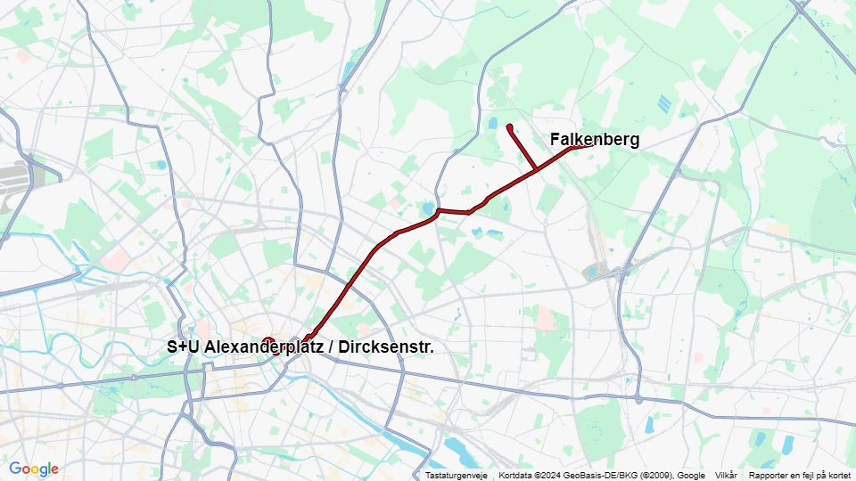 Berlin hurtiglinje M4: S Hackescher Markt - Falkenberg linjekort