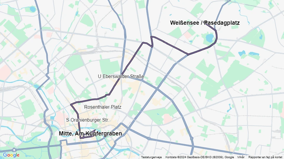 Berlin sporvognslinje 12: Mitte, Am Kupfergraben - Weißensee / Pasedagplatz linjekort